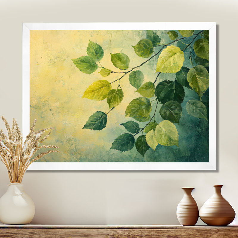 Feuillage vert et jaune, feuilles, collage IV - feuilles, art mural, H 16 po x l 32 po, Blanc