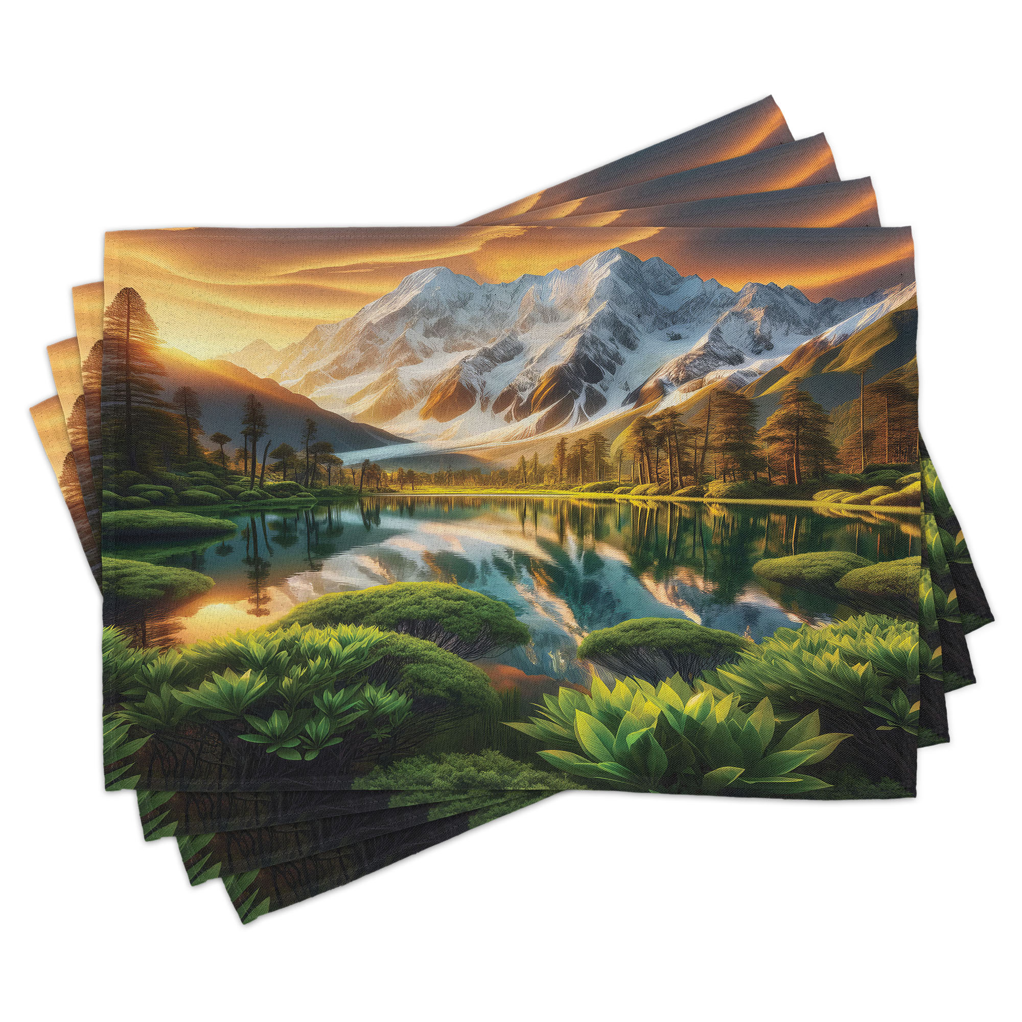 Ambesonne Lake Place Mats Set of 4 Nature Morning Scenery Peaks ...
