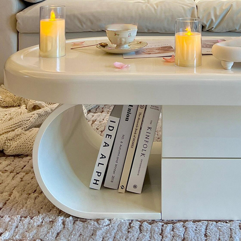 Cream Style Oval Coffee Table, 16.53" H x 51.18" L x 27.55" W