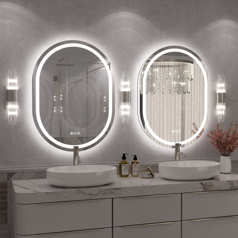 Molly Frameless LED Front Light and Back Light 3 Colors Dimmable Anti-Fog Oval Wall Bathroom Vanity Mirror, 32" x 24"