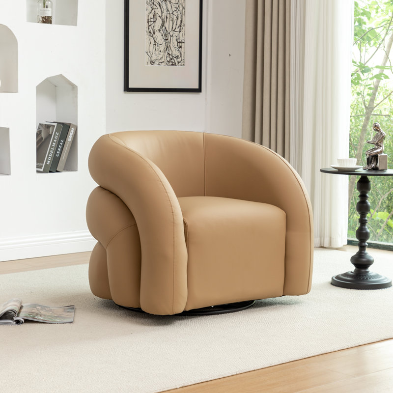 Fauteuil demi-tonneau pivotant en cuir artificiel Coyle, Jaune