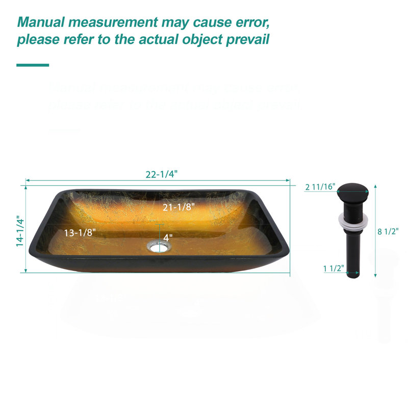 Bathroom Vessel Sink Above Counter Amber Gold Gradient Tempered Glass Bowl Square Sink For Bathroom, Tempered Glass Vessel Sink With Pop-Up Drain (No Faucet)(Includes Only The Bathroom Sink)