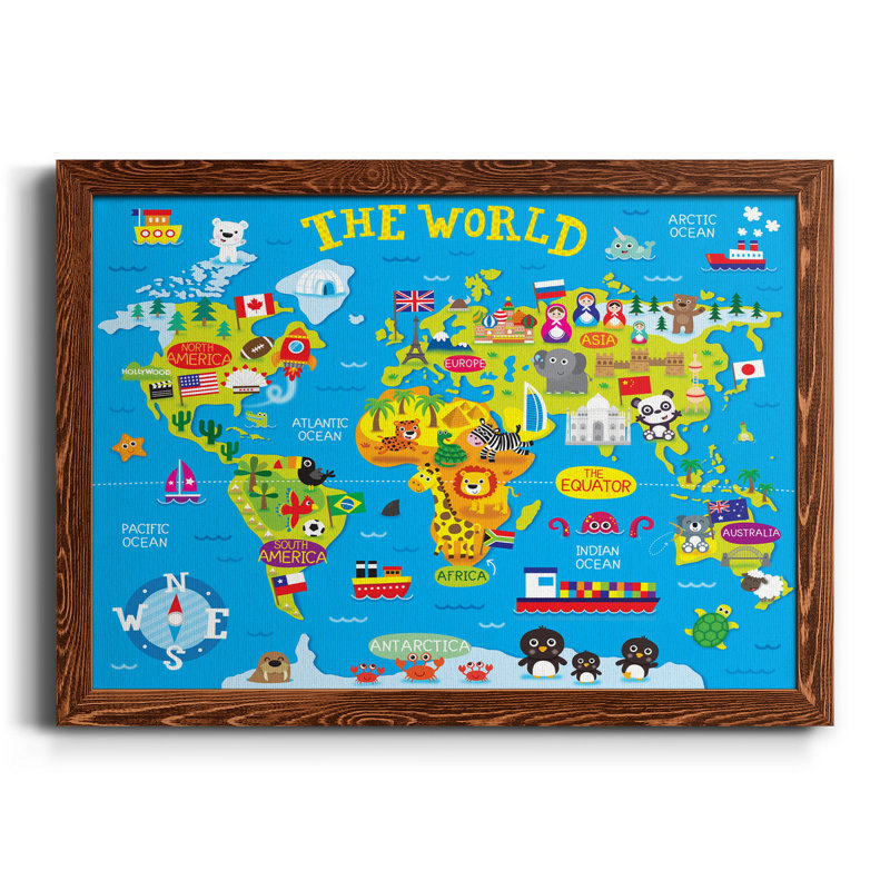 Carte du monde - cadre photo, impression sur toile, H 31,5 po x l 23,5 po x P 1,5 po, Érable