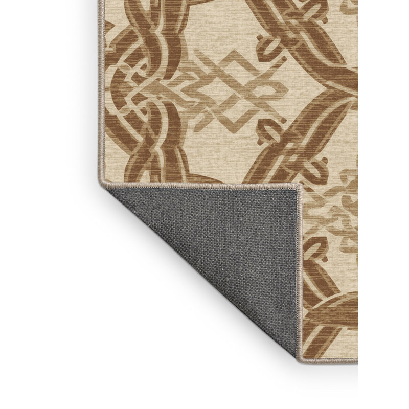 Tapis moelleux moelleux à motif de treillis classique beige Ebbert, Carré 3 pi