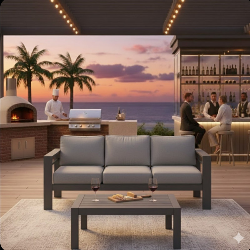 2 Pieces Outdoor Patio Set, Gray, Gray
