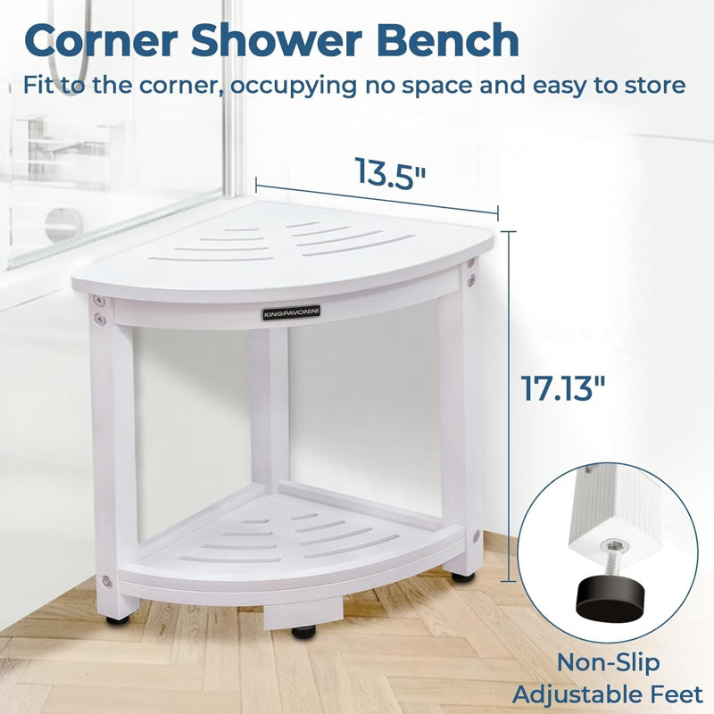 Waterproof Corner Shower Stool for Inside Shower, Anti-Fading Shower Bench for Shaving Legs, White