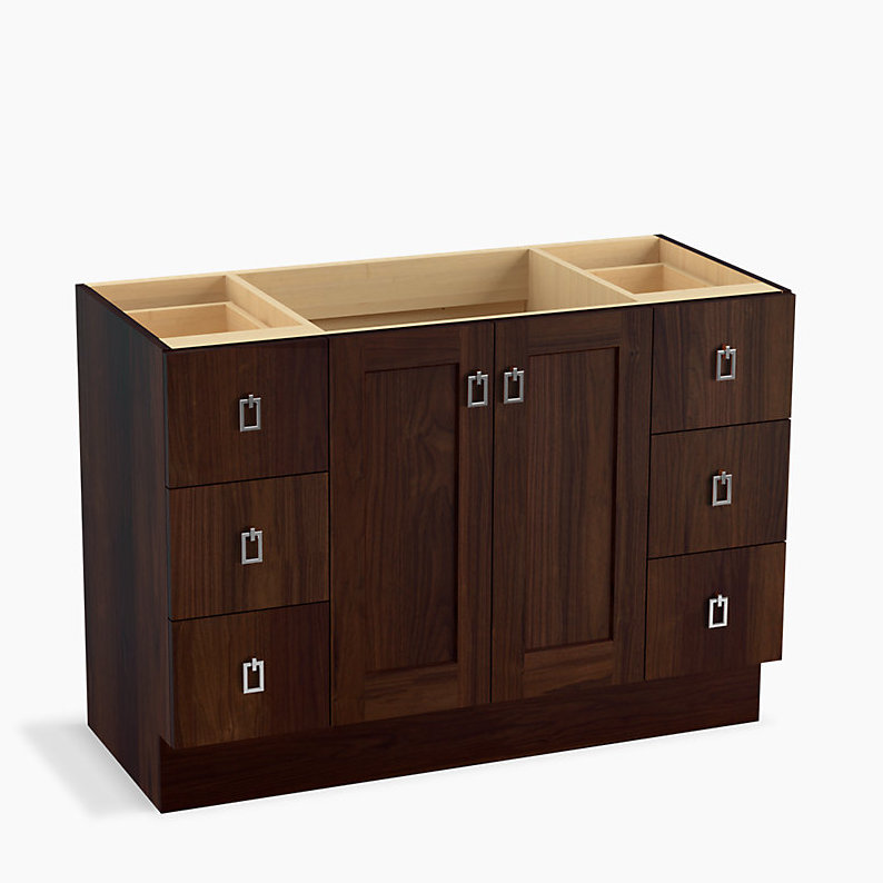 Poplin 48" Vanity Base Only with Toe Kick, 2 Doors and 6 Drawers, Split Top Drawers, Ramie couleur noyer