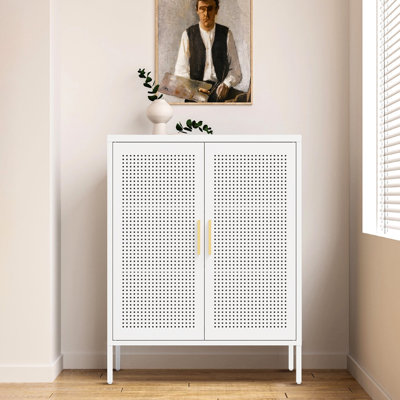 Metal Storage Cabinet, White Color, 2 Adjustable Shelves, High - Grade Lock, Design, For Gym Shop , 45.77 Lb Steel File Cabinet With Doors, Adjustable, Appearance, Cold Rolled Steel, Long Term Use,