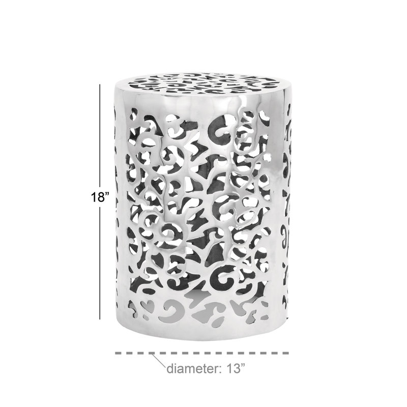 Polished Silver Round Metal Accent Table with Precision Cut Design