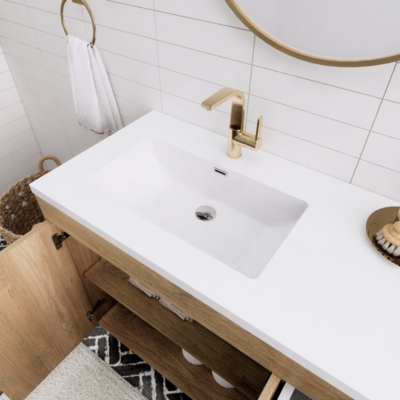 41.73228'' Single Bathroom Vanity with Acrylic Top, Teak Oak