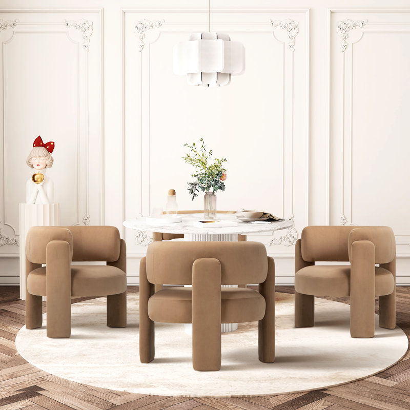 Modern Upholstered Barrel Armchair, Khaki