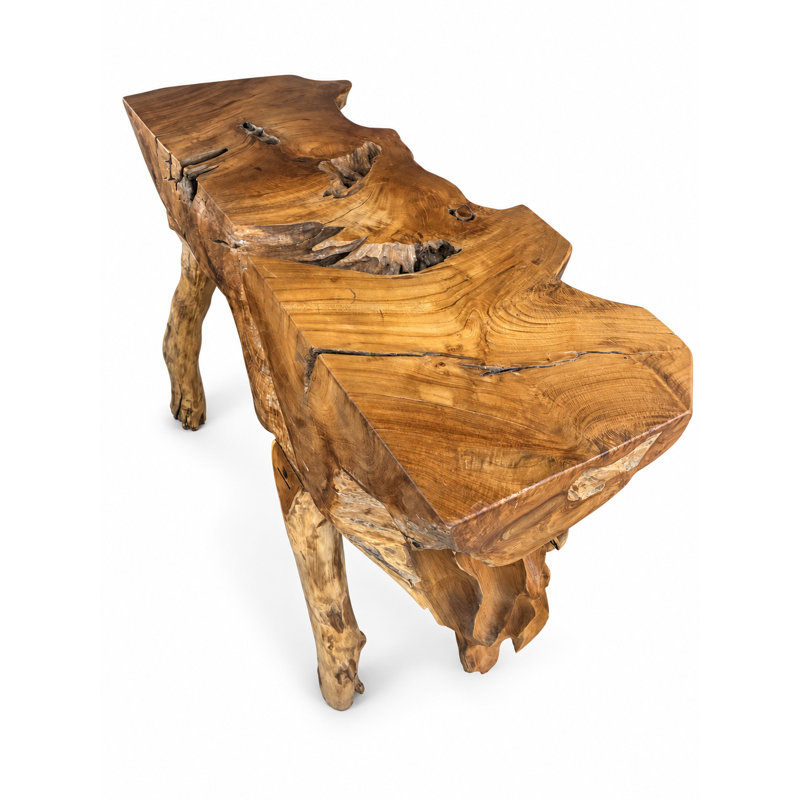 Carved Teak Leaf Console Table, 40"