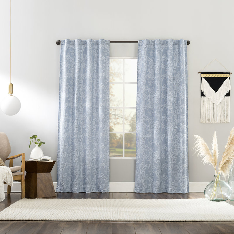Rideau à motif cachemire 100% Pedra, Bleu tranquille, L 40 po x L 63 po
