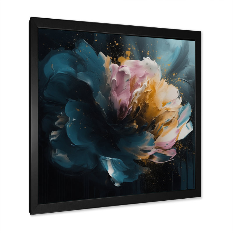 "Blue Pink Pe pivoines", reproduction d'art sur toile, H 16 po x l 16 po x P 1 po, Cadre photo noir