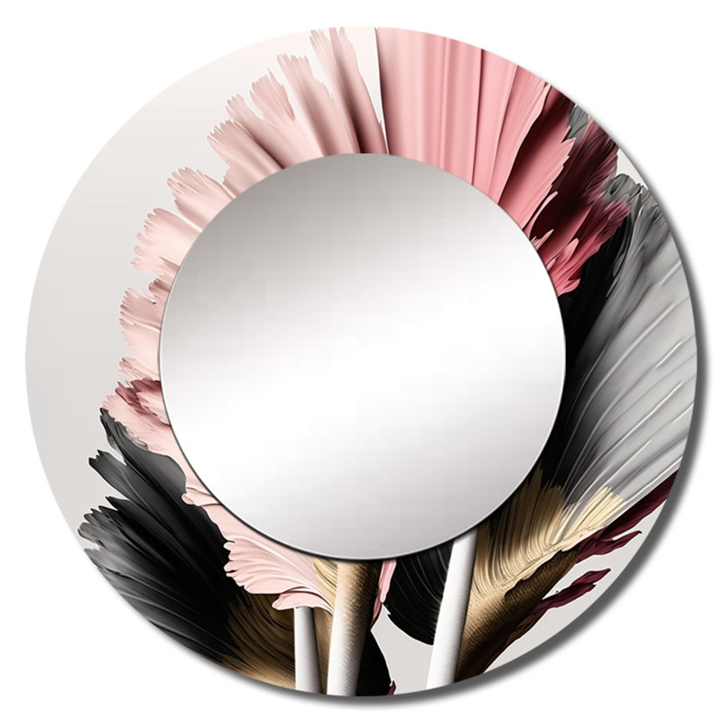 Pink And Grey Gerbera Hyperrealistic Flowers - Floral Daisy Round Mirror Wall Decor_MTMIR59067, 36" x 36"