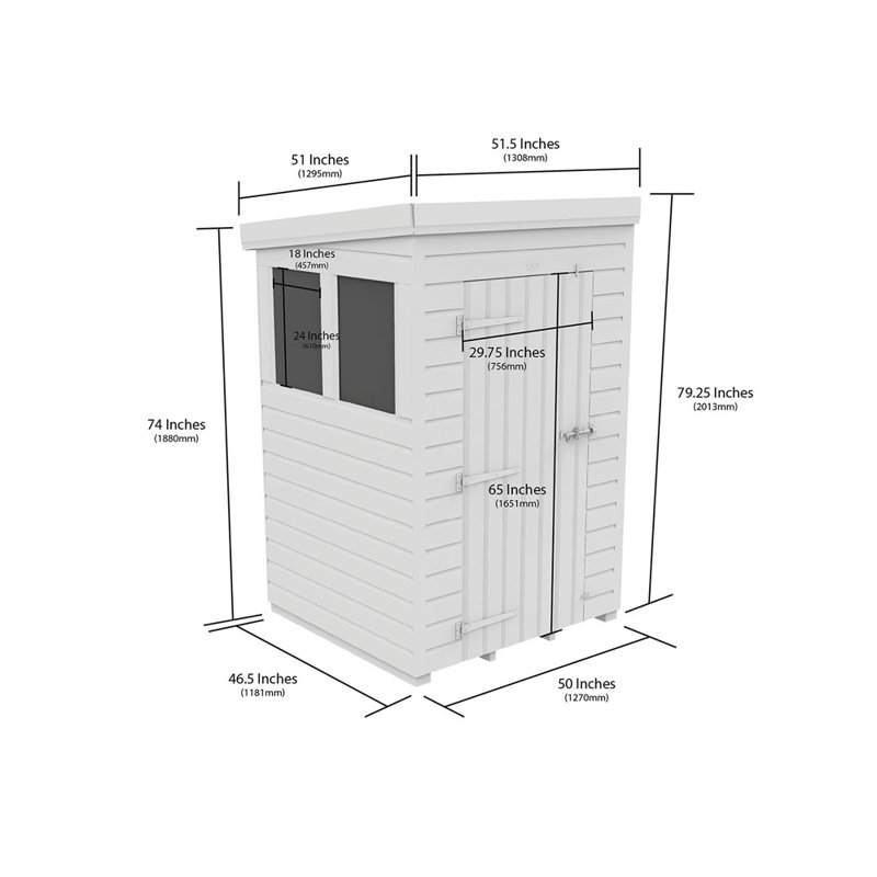  Pent Shed - Single Door with Windows, 4ft W x 4ft D