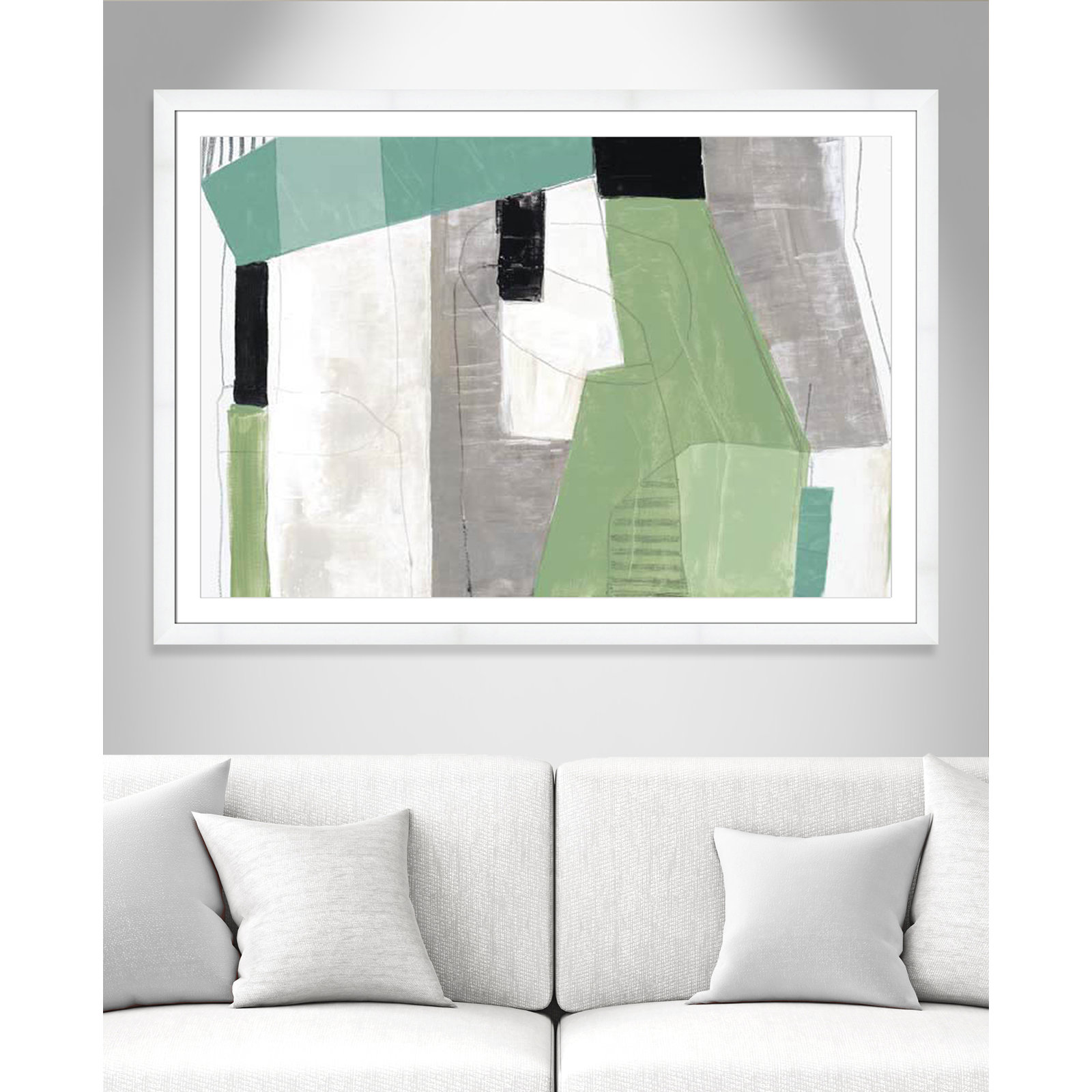 Evergreen Essence by Tom Reeves, White, 39" H x 55" W x 1.25" D, White Cube Frame - Matted Fine Art Paper Print