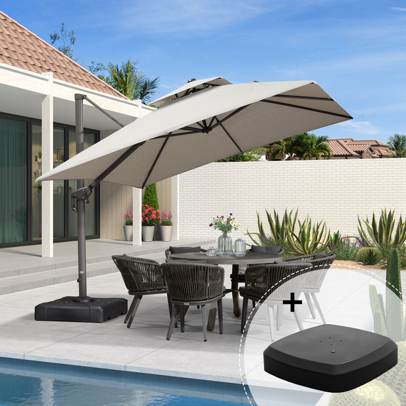 Parasol en tissu de 120 po avec base à roulettes Wymon, Gris clair