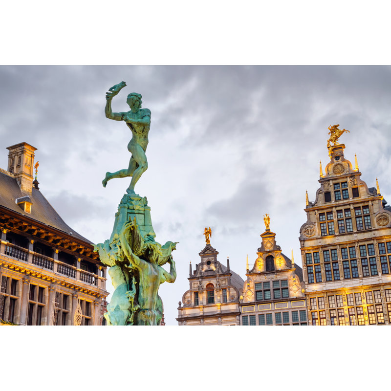 Cartland Brabo Fountain And Building - Wrapped Canvas Print, 51cm H x 76cm W x 3.8cm D