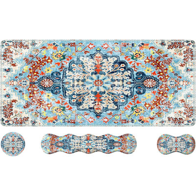 Retro Boho Floral Blue Pad Set,4 PCS Gaming Mouse Pad Set