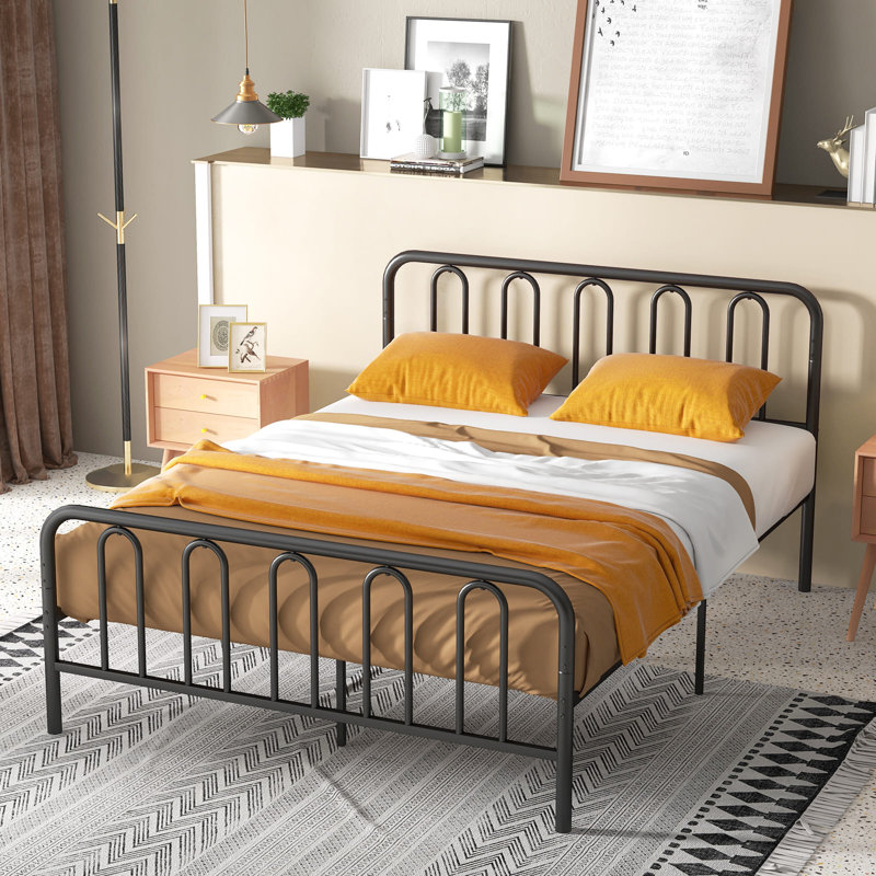 Metal Bed Frame Platform Bed With Headboard, King