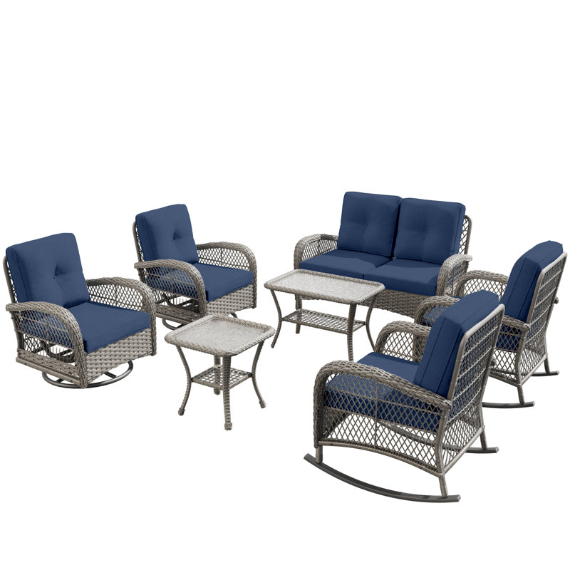 Ensemble de conversation d'extérieur pour 6 personnes avec coussins Lynnworth, Bleu marine