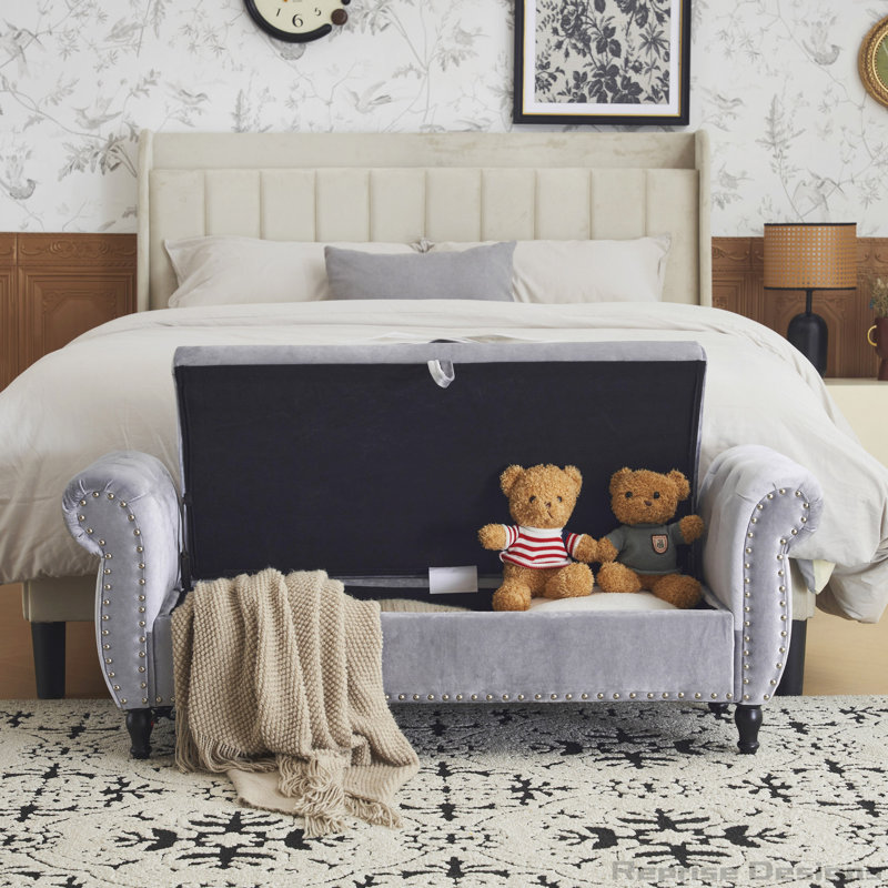 Banc avec repose-pieds Velvet, Gris