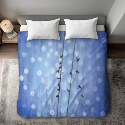 Birds on Glittering Blue Sky Duvet Cover | Bird Bedroom Decor