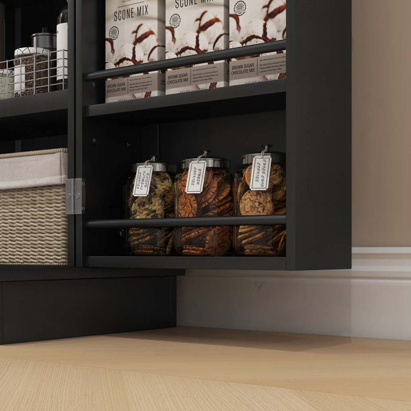 Armoire de rangement pour garde-manger de 41 po de hauteur avec 41 tablettes à 5 niveaux, 12 étagères à épices, Noir