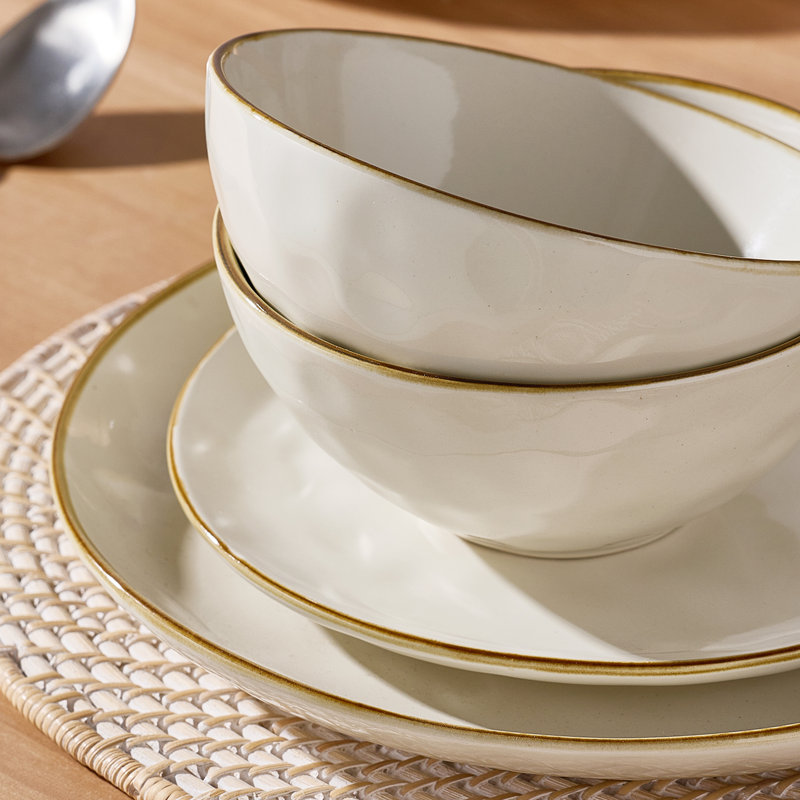 24-Piece Dinnerware Sets, Stoneware Dish Set (Set of 8), White