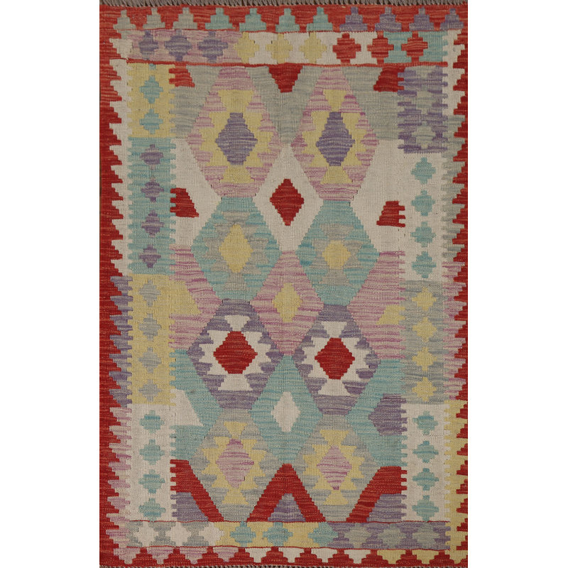 Tapis géométrique réversible en laine Kilim 3 x 5
