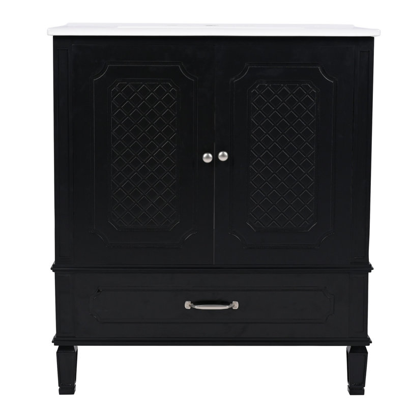 Meuble-lavabo 30 po avec lavabo style rétro, Noir, noir, noir, noir