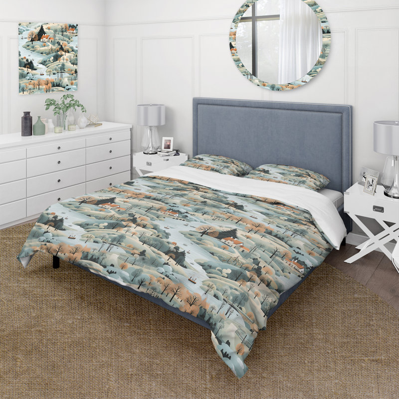 Literie de paysage d'été scandinave, Housse de couette simple + 1 taie décorative stan