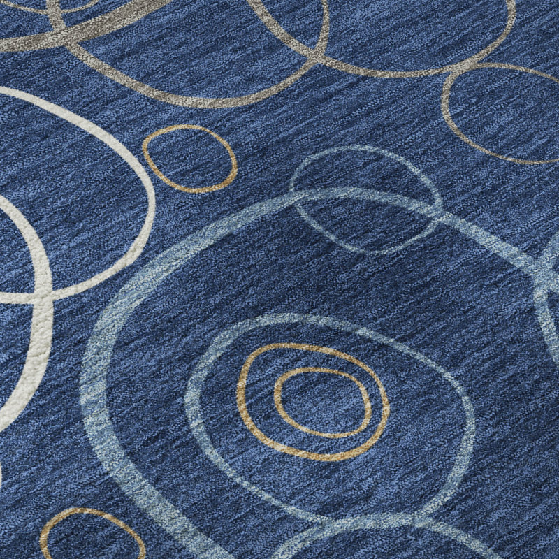 Premium Machine Washable Mayfield AMF2408 Bubbles Rug, Navy, 2'6" x 3'10"