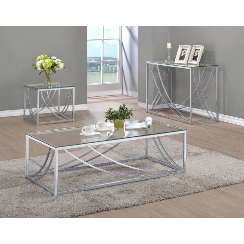 Table basse en verre et chrome avec pieds en métal Brianne