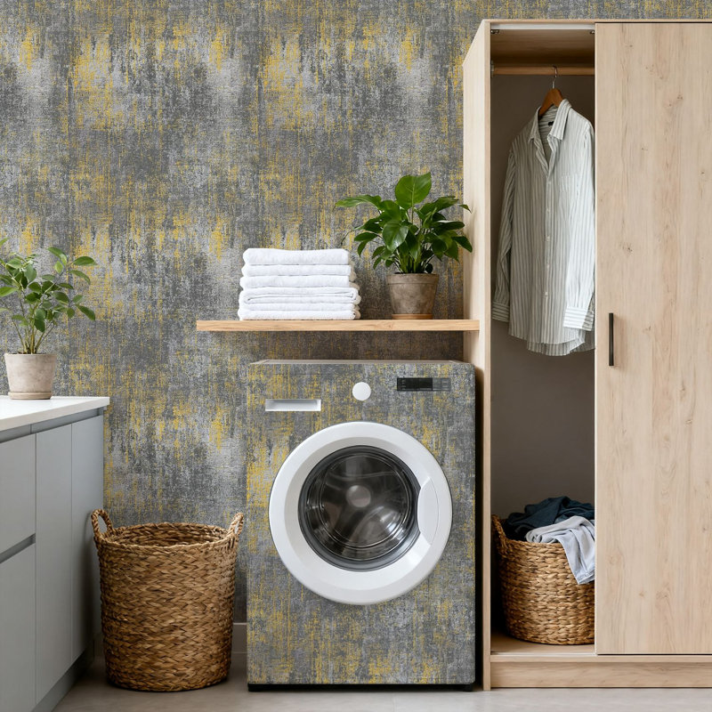 Peler et coller le papier peint abstrait gris et jaune texturé, coup de pinceau, papier de contact, adhésif mural amovible, décoration murale pour armoires de cuisine de chambre à coucher