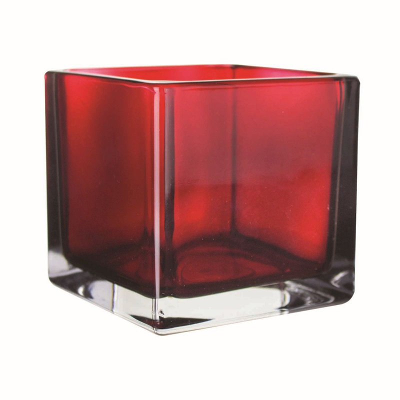Vase carré doré, Rouge rubis, H 4 po x l 4 po x P 4 po