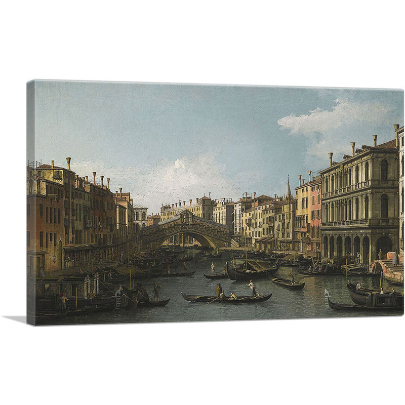 «View of the Grand Canal Rialto Bridge» par Canaletto, reproduction d'art sur toile tendue, H 12 po x l 18 po x P 1,5 po