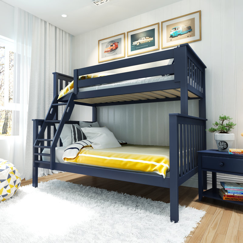  Benjahmin Kids Solid Wood Bunk Bed, Twin Over Full, Blue