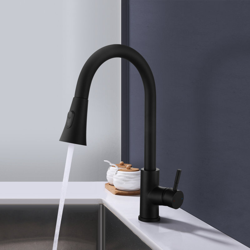 Topcraft Single-Handle Single-Hole Pull-Down Kitchen Faucet, Matte Black