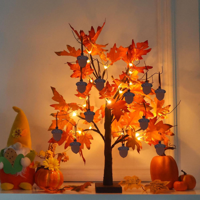 24-Inch Lighted Maple Leaves Tree with Warm White LEDs