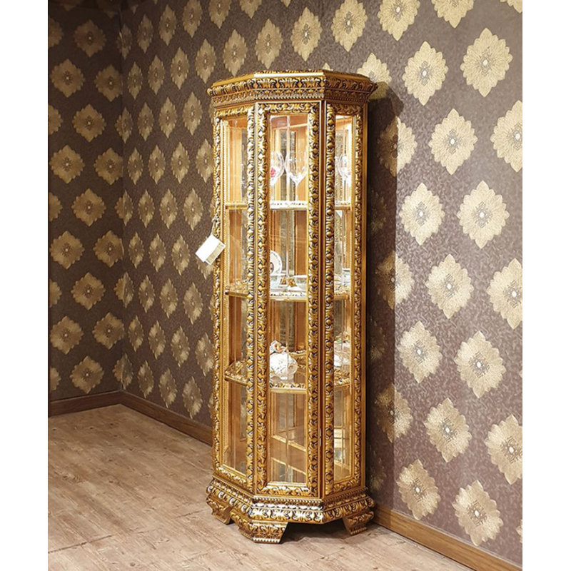 Infinity Lighted Curio Cabinet, Antique Gold