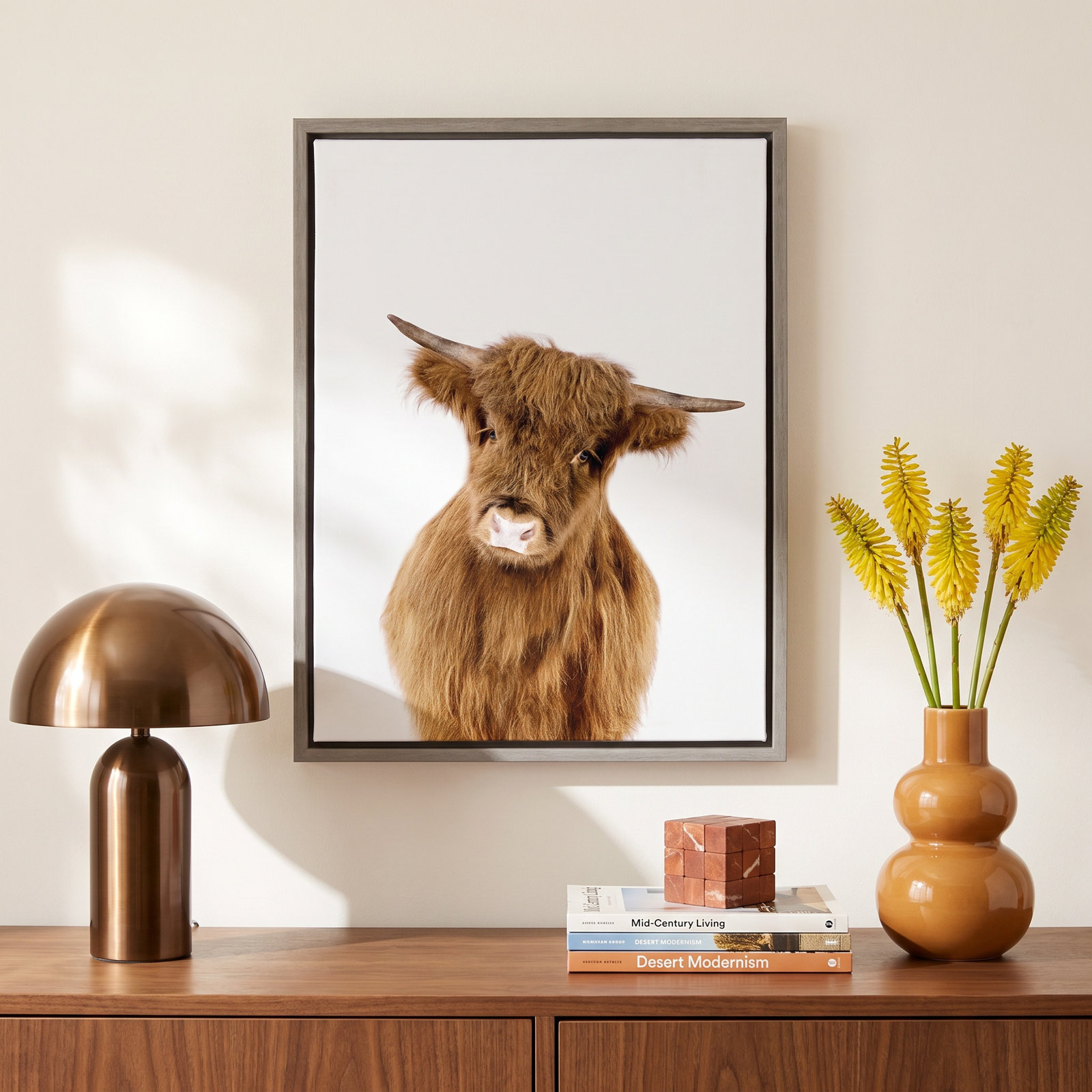 Baby Highland Calf Print by Amy Peterson, 18" x 24", Gray Framed