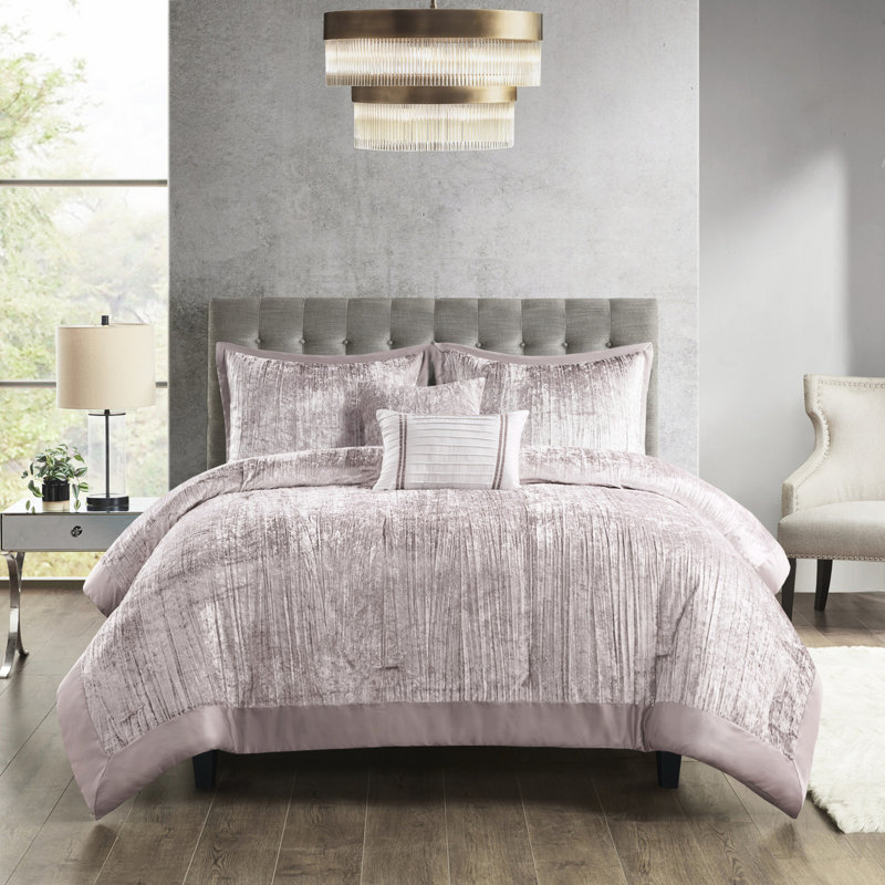 Édredon 5 pièces en fard à joues double / grand - velours froissé 2 taies décoratives et coussins décoratifs avec motif plissé