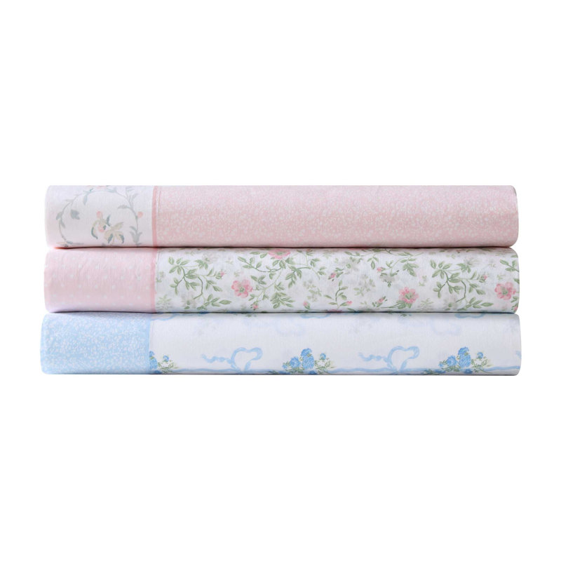 Ensemble de draps en coton à ourlet imprimé Laura Ashley, Ensemble de draps pour grand lit + un drap-housse 