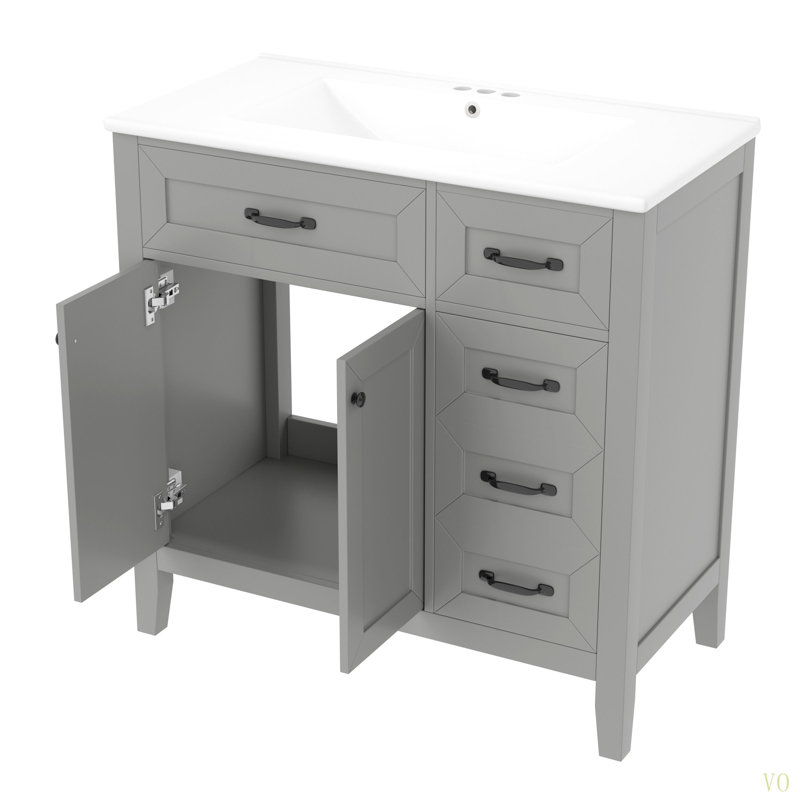 Armoire de salle de bain 36 po avec lavabo 36 po avec tiroirs, structure solide et panneau de fibres à densité moyenne