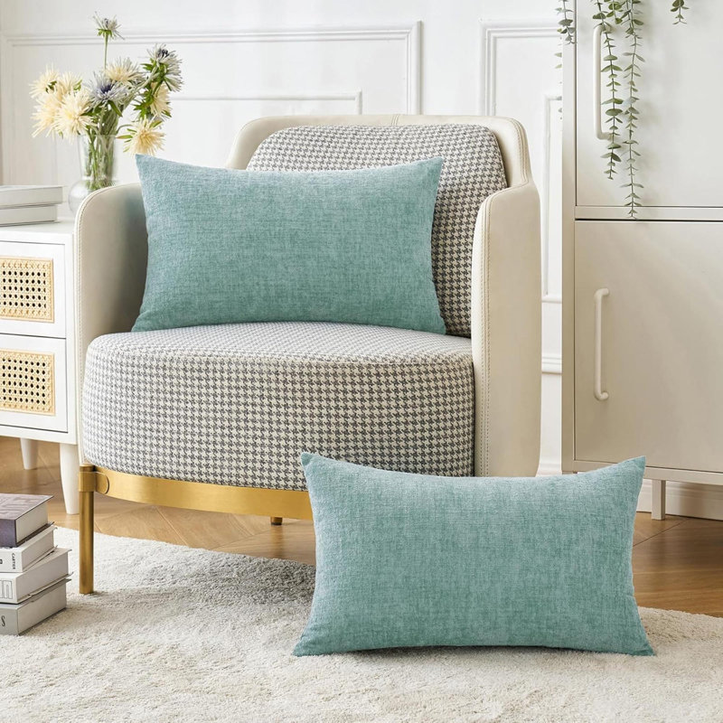 Paquet de 2 housses de coussins décoratifs en chenille turquoise pour canapé-lit, Gris