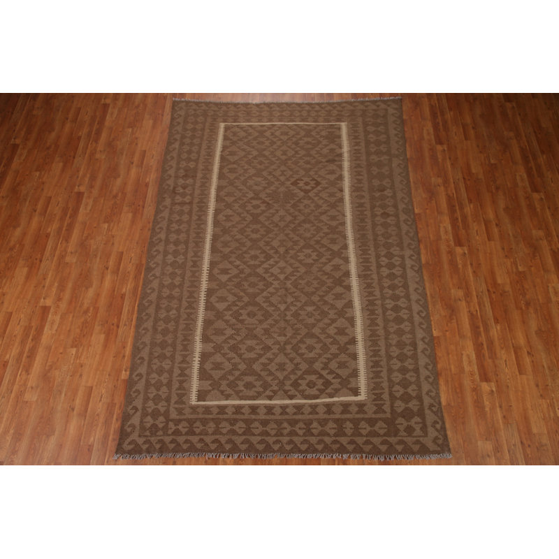Brown Kilim Geometric Area Rug 7x10