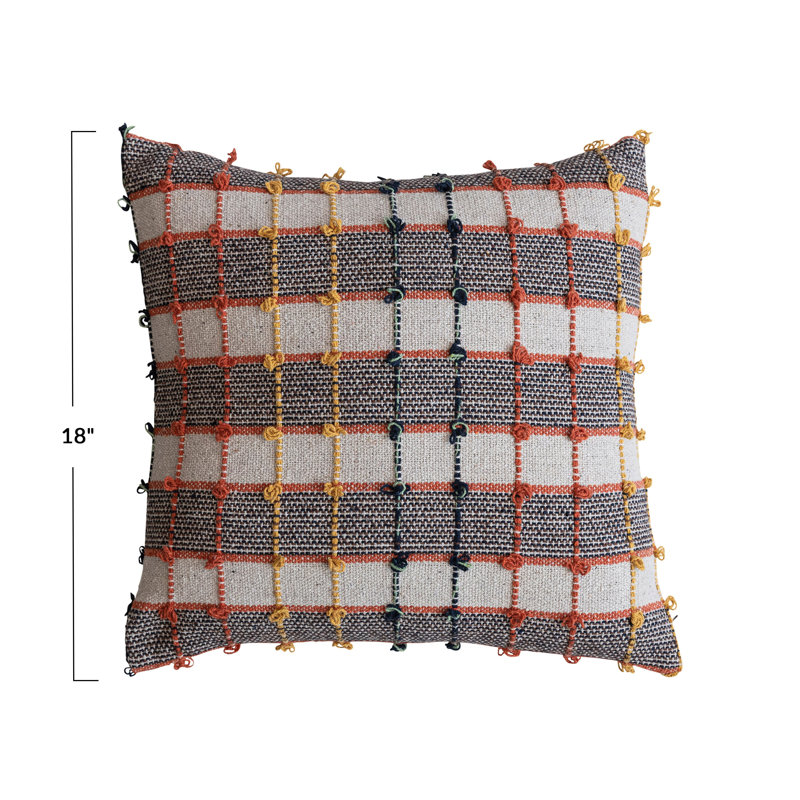 Square Woven Cotton Blend Pillow With Knots