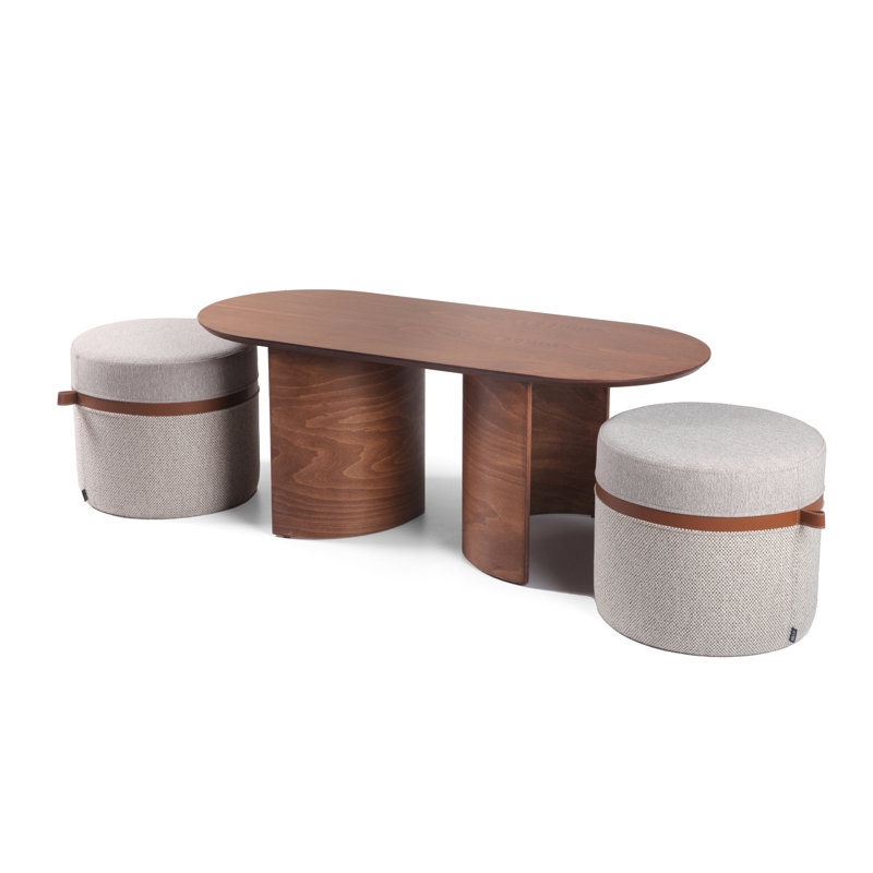 Kangaroo Solid Wood Coffee Table, Light Walnut, Gray